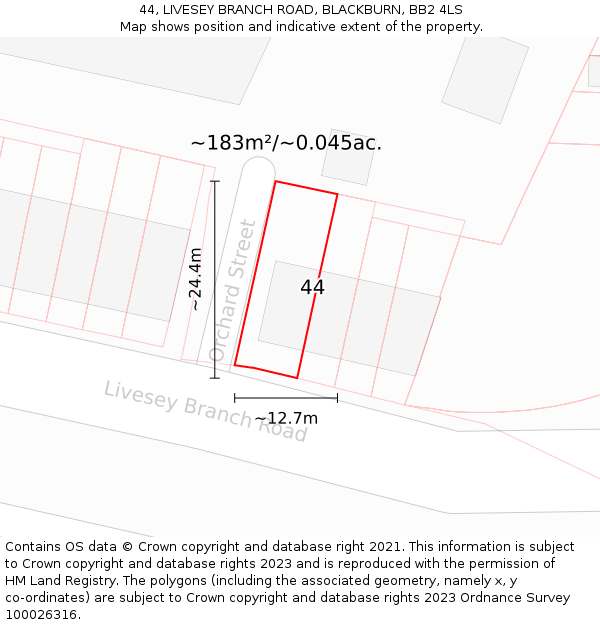 44, LIVESEY BRANCH ROAD, BLACKBURN, BB2 4LS: Plot and title map