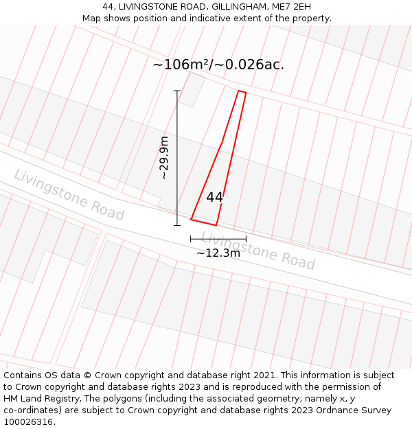 44, LIVINGSTONE ROAD, GILLINGHAM, ME7 2EH: Plot and title map