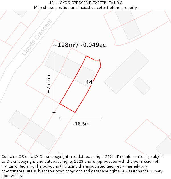 44, LLOYDS CRESCENT, EXETER, EX1 3JG: Plot and title map
