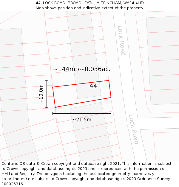 44, LOCK ROAD, BROADHEATH, ALTRINCHAM, WA14 4HD: Plot and title map