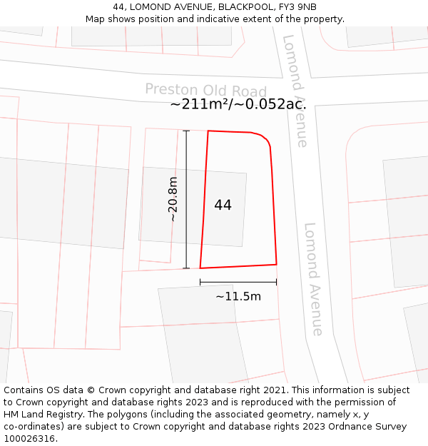 44, LOMOND AVENUE, BLACKPOOL, FY3 9NB: Plot and title map