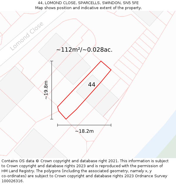 44, LOMOND CLOSE, SPARCELLS, SWINDON, SN5 5FE: Plot and title map