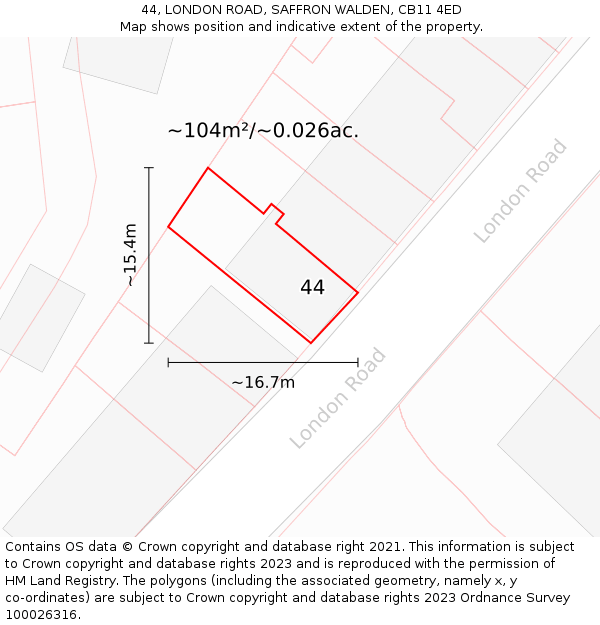 44, LONDON ROAD, SAFFRON WALDEN, CB11 4ED: Plot and title map