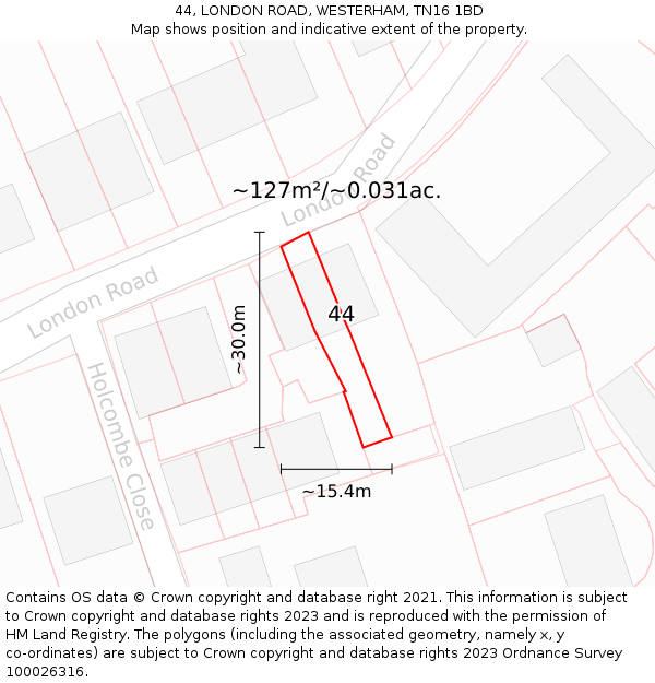 44, LONDON ROAD, WESTERHAM, TN16 1BD: Plot and title map