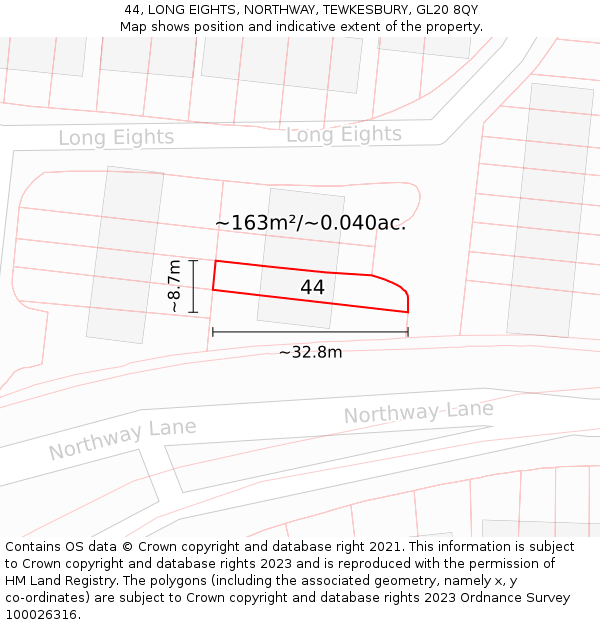 44, LONG EIGHTS, NORTHWAY, TEWKESBURY, GL20 8QY: Plot and title map