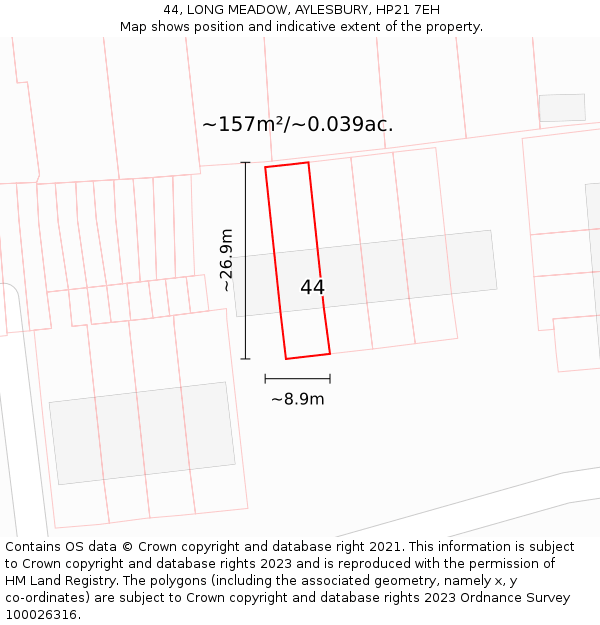 44, LONG MEADOW, AYLESBURY, HP21 7EH: Plot and title map