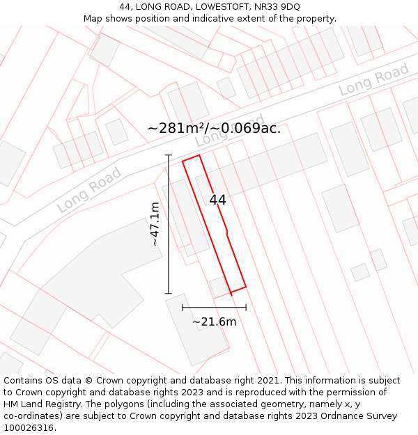 44, LONG ROAD, LOWESTOFT, NR33 9DQ: Plot and title map