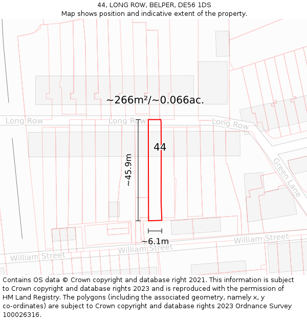 44, LONG ROW, BELPER, DE56 1DS: Plot and title map