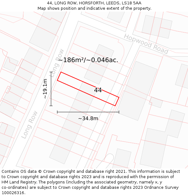 44, LONG ROW, HORSFORTH, LEEDS, LS18 5AA: Plot and title map