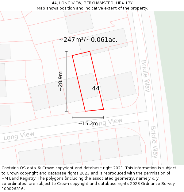 44, LONG VIEW, BERKHAMSTED, HP4 1BY: Plot and title map