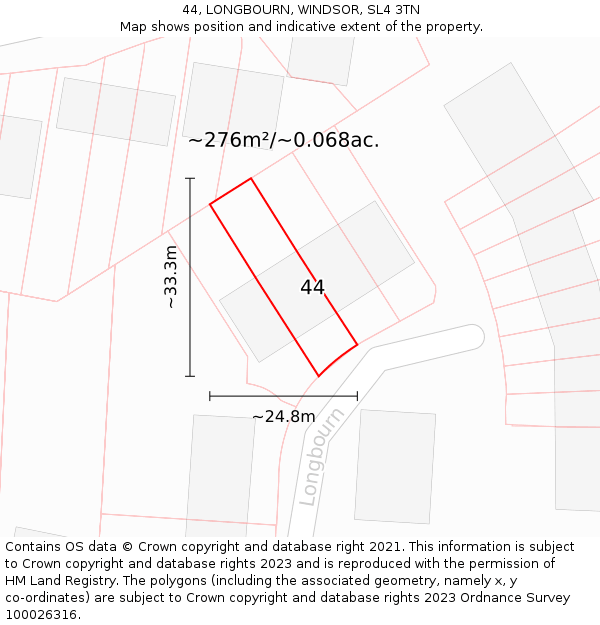 44, LONGBOURN, WINDSOR, SL4 3TN: Plot and title map