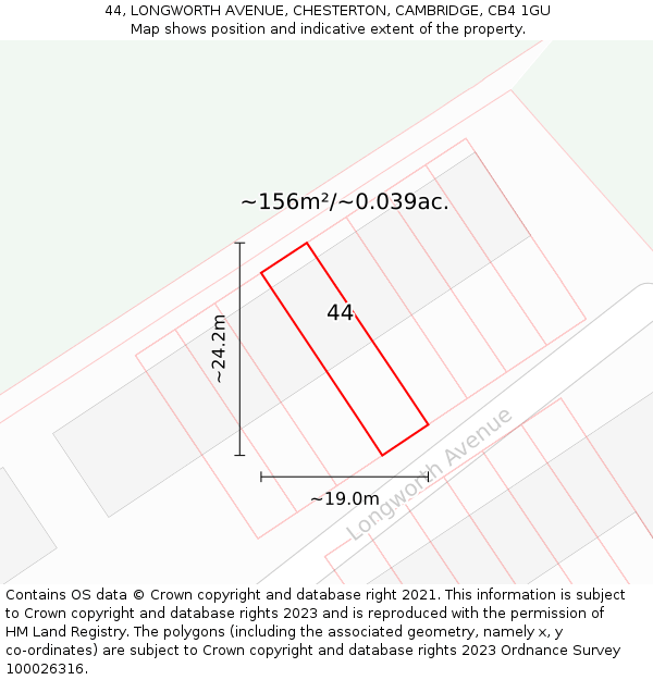 44, LONGWORTH AVENUE, CHESTERTON, CAMBRIDGE, CB4 1GU: Plot and title map