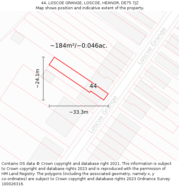 44, LOSCOE GRANGE, LOSCOE, HEANOR, DE75 7JZ: Plot and title map