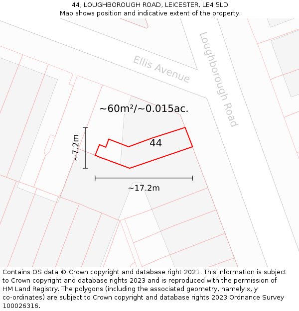 44, LOUGHBOROUGH ROAD, LEICESTER, LE4 5LD: Plot and title map