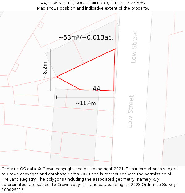 44, LOW STREET, SOUTH MILFORD, LEEDS, LS25 5AS: Plot and title map