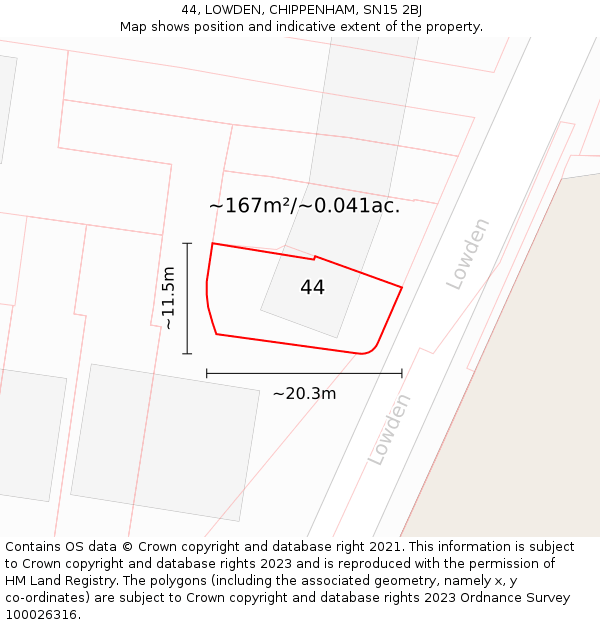 44, LOWDEN, CHIPPENHAM, SN15 2BJ: Plot and title map