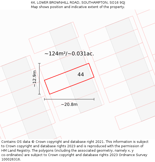 44, LOWER BROWNHILL ROAD, SOUTHAMPTON, SO16 9QJ: Plot and title map