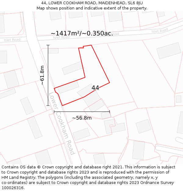 44, LOWER COOKHAM ROAD, MAIDENHEAD, SL6 8JU: Plot and title map