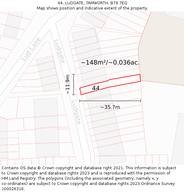 44, LUDGATE, TAMWORTH, B79 7EQ: Plot and title map