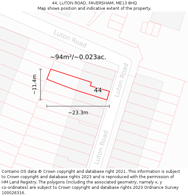 44, LUTON ROAD, FAVERSHAM, ME13 8HQ: Plot and title map