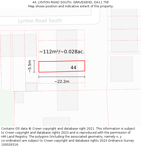 44, LYNTON ROAD SOUTH, GRAVESEND, DA11 7NF: Plot and title map