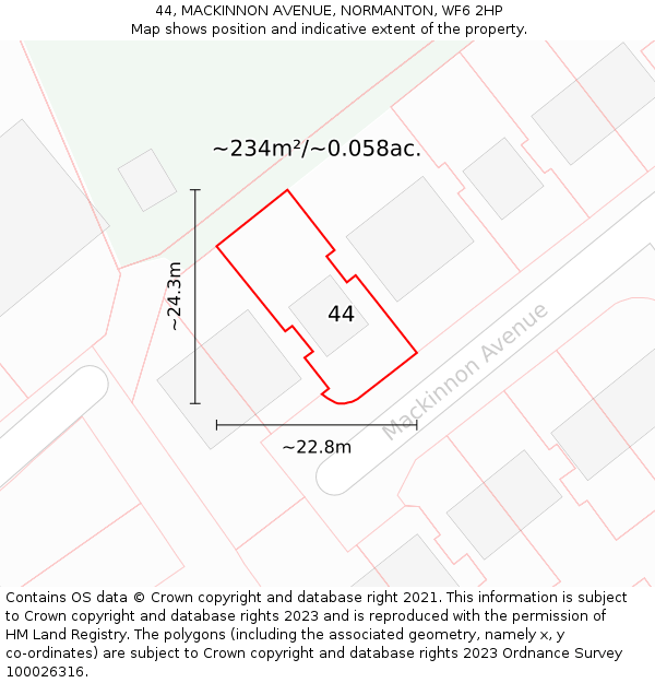 44, MACKINNON AVENUE, NORMANTON, WF6 2HP: Plot and title map
