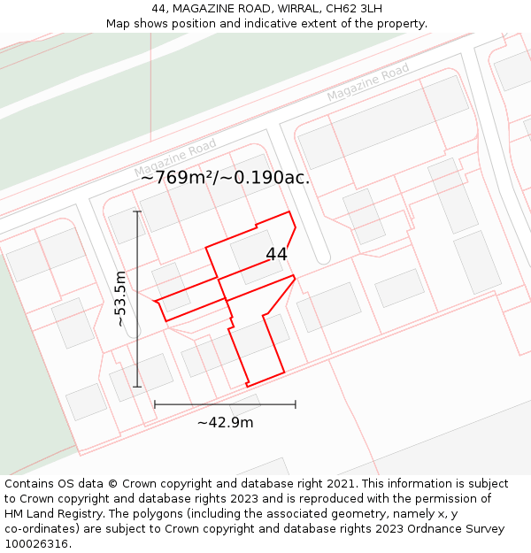 44, MAGAZINE ROAD, WIRRAL, CH62 3LH: Plot and title map
