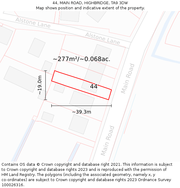 44, MAIN ROAD, HIGHBRIDGE, TA9 3DW: Plot and title map
