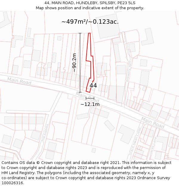 44, MAIN ROAD, HUNDLEBY, SPILSBY, PE23 5LS: Plot and title map