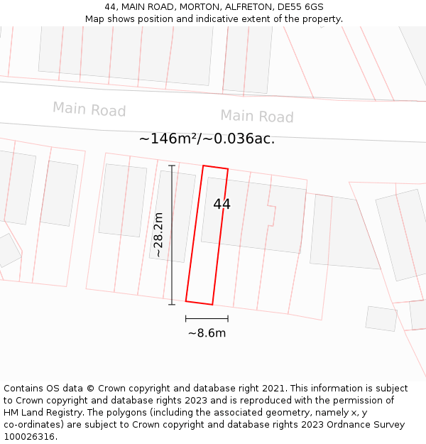44, MAIN ROAD, MORTON, ALFRETON, DE55 6GS: Plot and title map