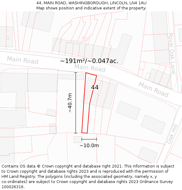 44, MAIN ROAD, WASHINGBOROUGH, LINCOLN, LN4 1AU: Plot and title map