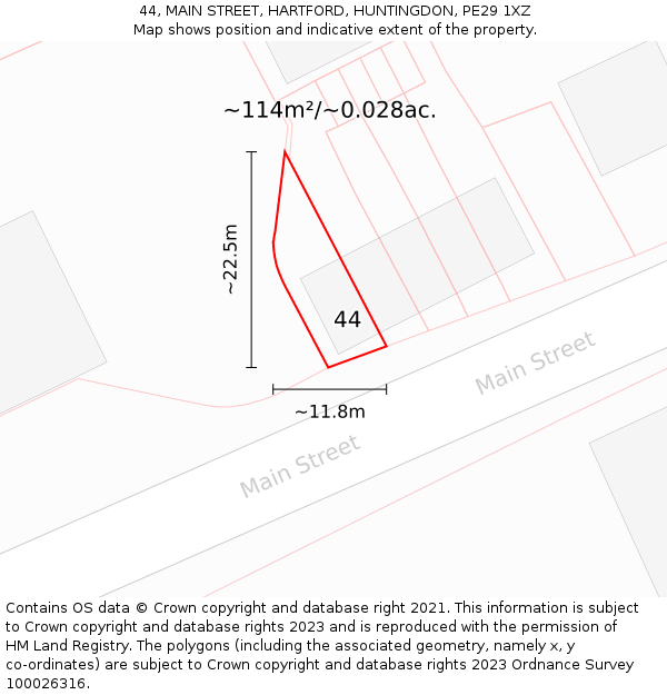 44, MAIN STREET, HARTFORD, HUNTINGDON, PE29 1XZ: Plot and title map