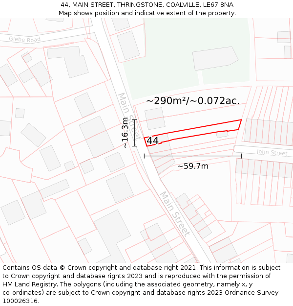 44, MAIN STREET, THRINGSTONE, COALVILLE, LE67 8NA: Plot and title map