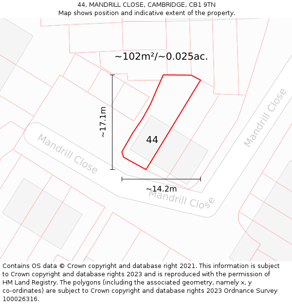 44, MANDRILL CLOSE, CAMBRIDGE, CB1 9TN: Plot and title map