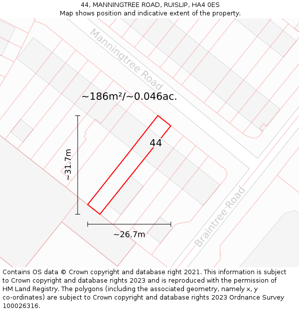 44, MANNINGTREE ROAD, RUISLIP, HA4 0ES: Plot and title map