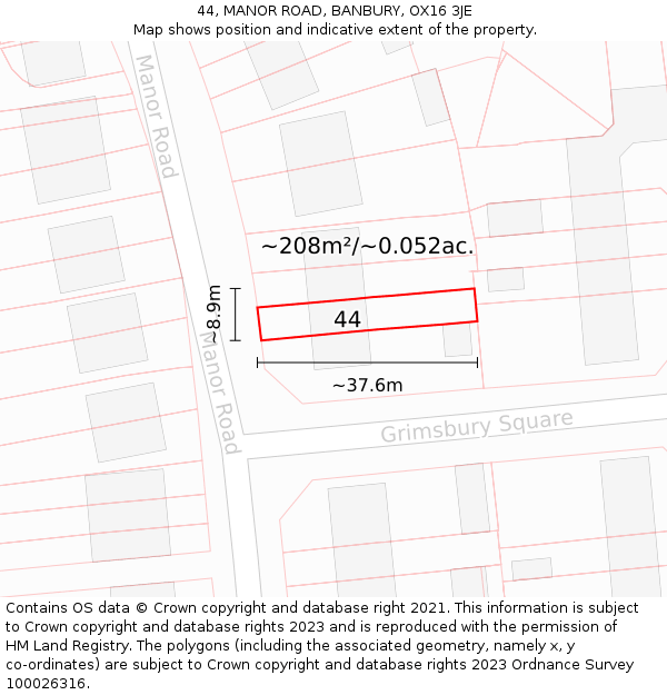 44, MANOR ROAD, BANBURY, OX16 3JE: Plot and title map