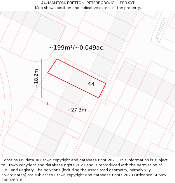 44, MANTON, BRETTON, PETERBOROUGH, PE3 9YT: Plot and title map