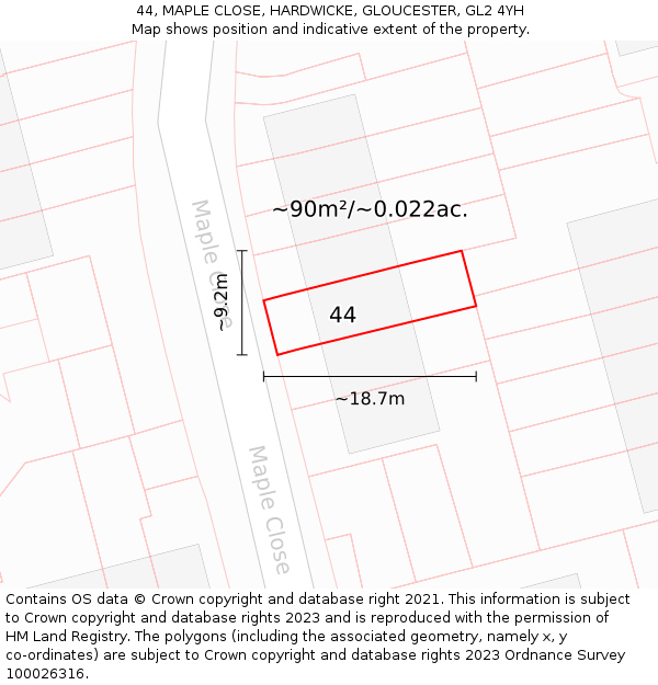 44, MAPLE CLOSE, HARDWICKE, GLOUCESTER, GL2 4YH: Plot and title map