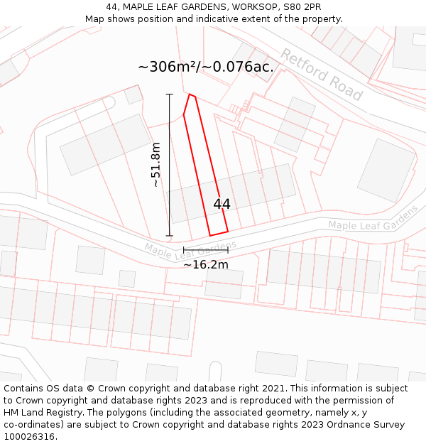 44, MAPLE LEAF GARDENS, WORKSOP, S80 2PR: Plot and title map