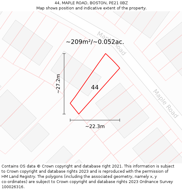 44, MAPLE ROAD, BOSTON, PE21 0BZ: Plot and title map