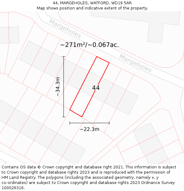 44, MARGEHOLES, WATFORD, WD19 5AR: Plot and title map
