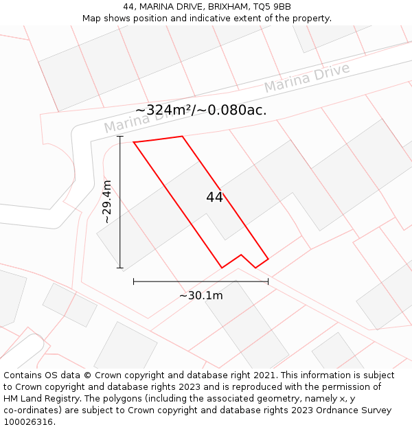 44, MARINA DRIVE, BRIXHAM, TQ5 9BB: Plot and title map