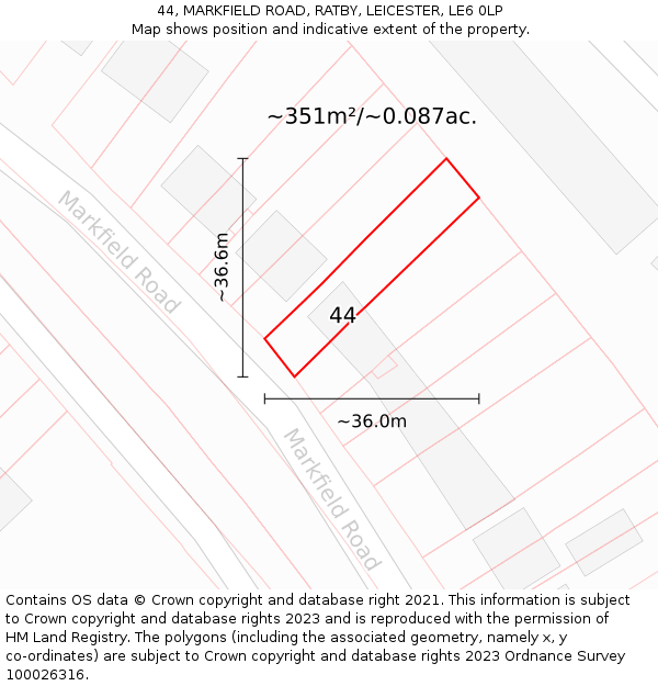 44, MARKFIELD ROAD, RATBY, LEICESTER, LE6 0LP: Plot and title map