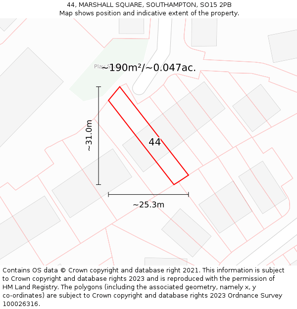 44, MARSHALL SQUARE, SOUTHAMPTON, SO15 2PB: Plot and title map