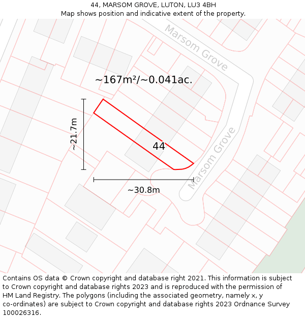 44, MARSOM GROVE, LUTON, LU3 4BH: Plot and title map