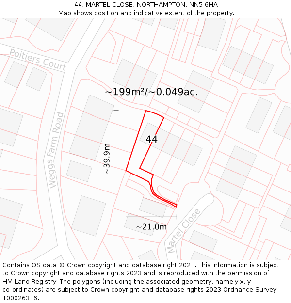 44, MARTEL CLOSE, NORTHAMPTON, NN5 6HA: Plot and title map