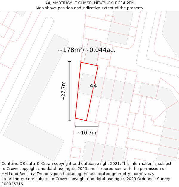 44, MARTINGALE CHASE, NEWBURY, RG14 2EN: Plot and title map