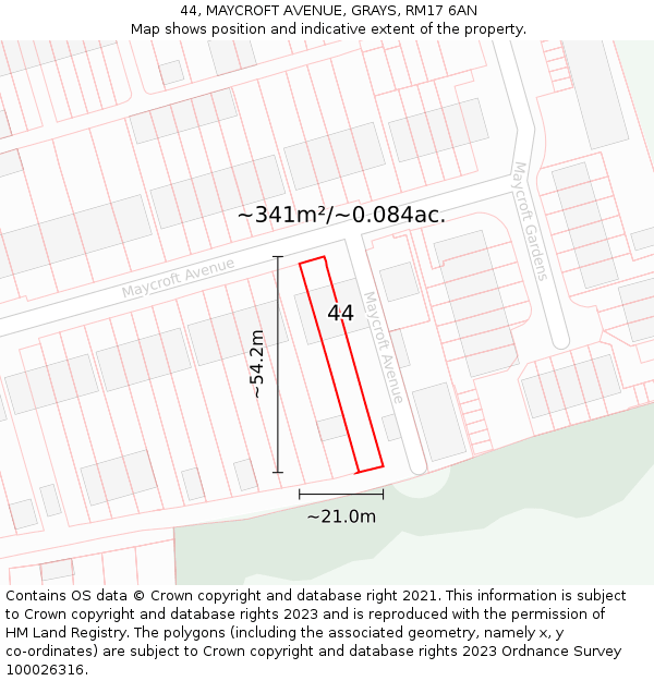 44, MAYCROFT AVENUE, GRAYS, RM17 6AN: Plot and title map
