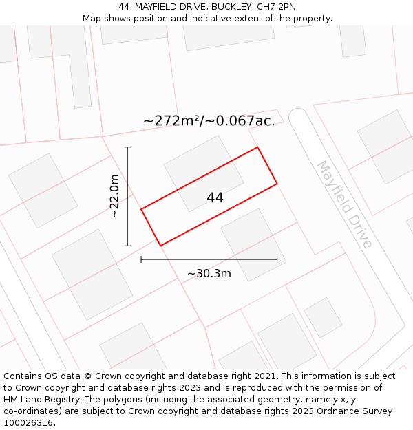 44, MAYFIELD DRIVE, BUCKLEY, CH7 2PN: Plot and title map