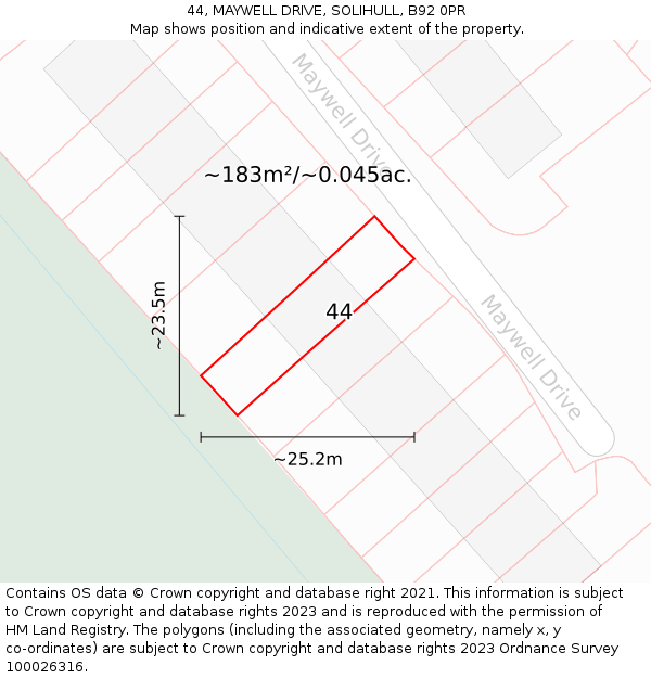 44, MAYWELL DRIVE, SOLIHULL, B92 0PR: Plot and title map
